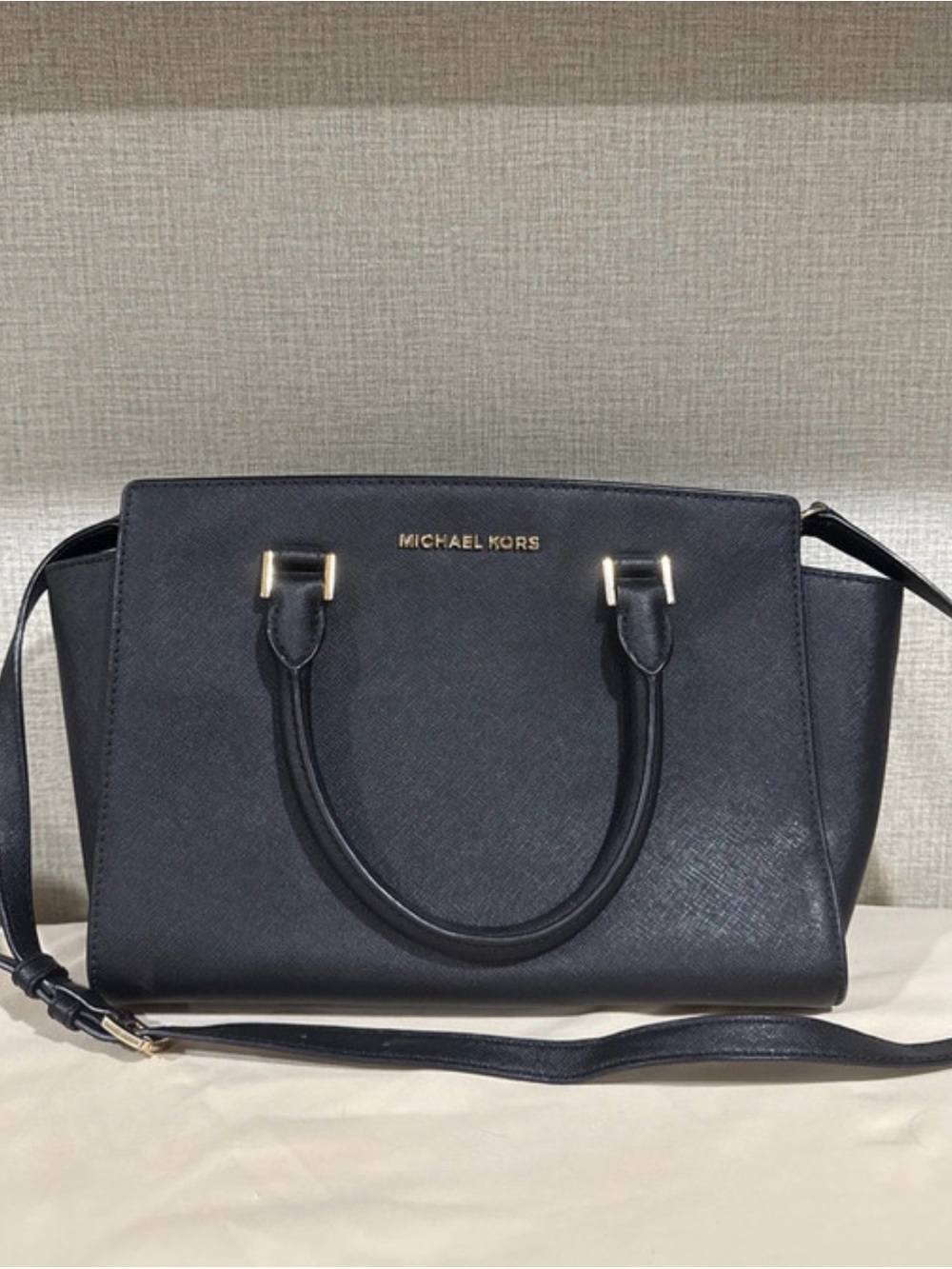 MICHAEL KORS Black Saffiano Satchel with Gold Hardware